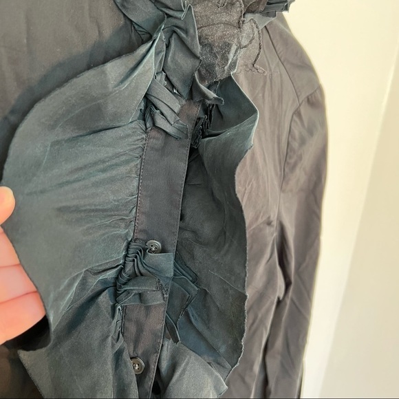 Ann Taylor Button Down Blouse Black Ruffle - Picture 5 of 9